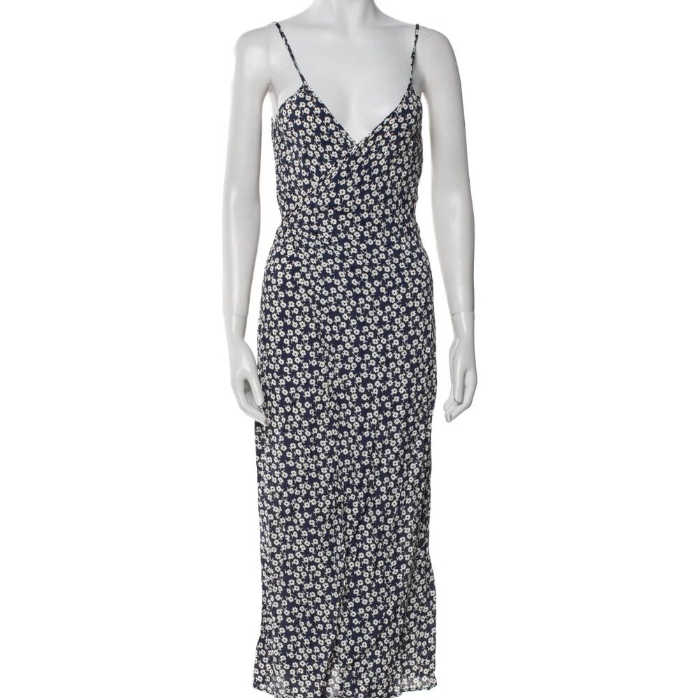 Reformation XS Midi Wrap Dress Floral Blue and White